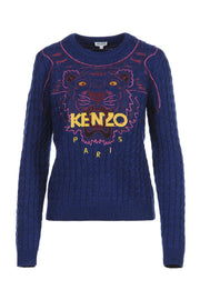 Tiger Cable Knit Sweater Women Fashion Kenzo Paris Wool-Cotton Blend Long Sleeves Top