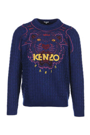Tiger Sweater Men Jumper Fashion Kenzo Paris Wool-Cotton Blend Long Sleeve Top