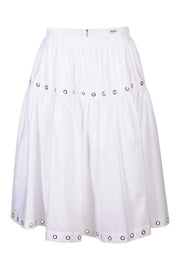 Midi A-Line Eyelets Skirt Women Fashion Kenzo Paris A-line Cotton Flared Casual Stylish