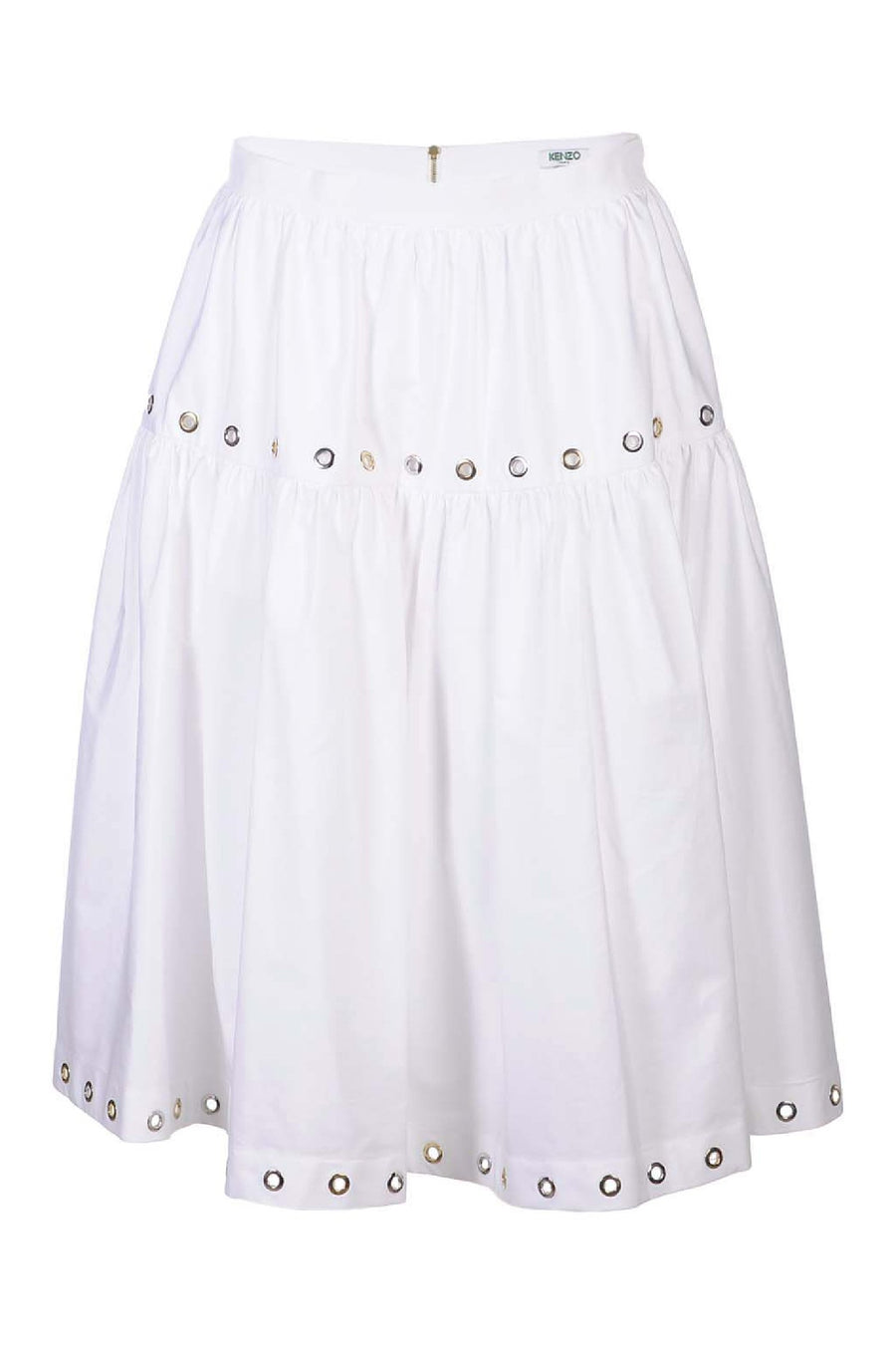 Midi A-Line Eyelets Skirt Women Fashion Kenzo Paris A-line Cotton Flared Casual Stylish