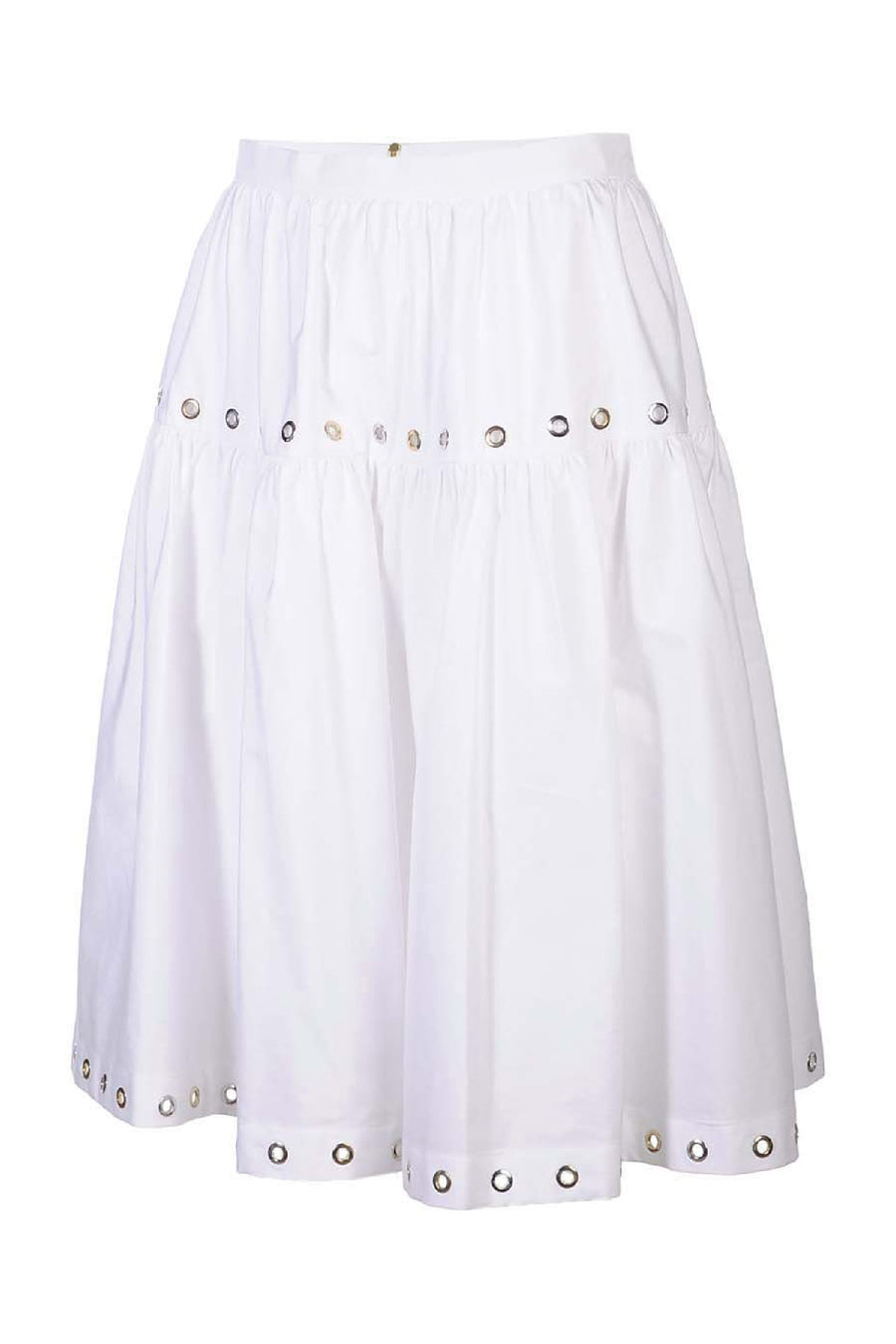 Midi A-Line Eyelets Skirt Women Fashion Kenzo Paris A-line Cotton Flared Casual Stylish