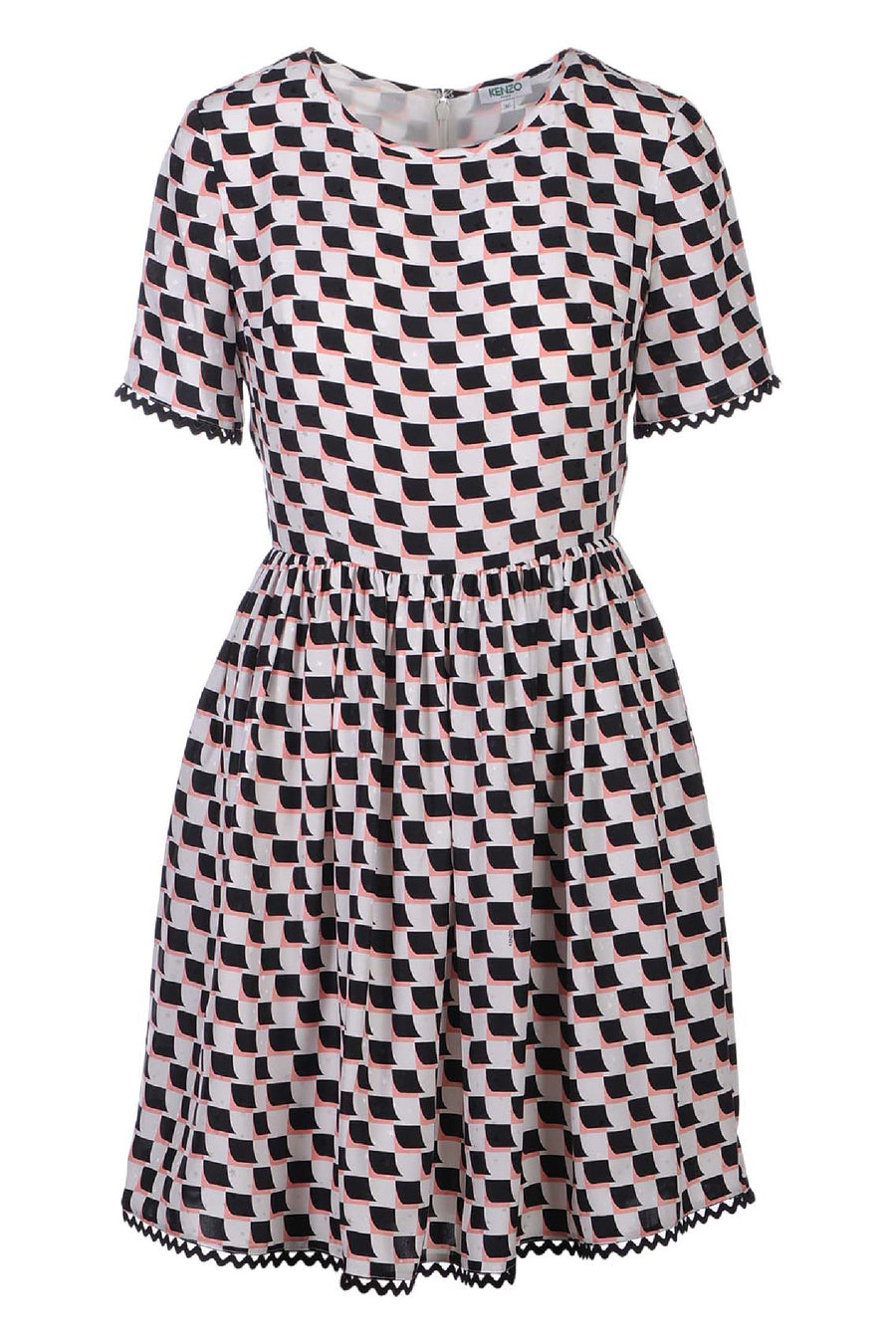 Silk Printed Dress Women Fashion Kenzo Paris Fit Flare Pattern Silk Short Sleeve Youth