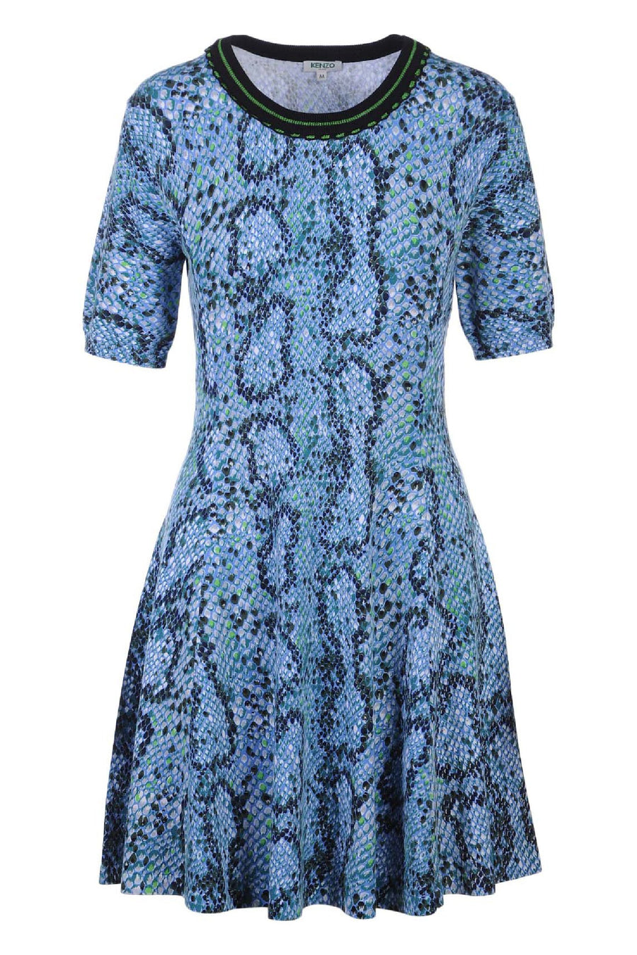 Snake Knitted Dress Women Fashion Kenzo Paris Cotton Blend Pattern Flared Short Sleeve