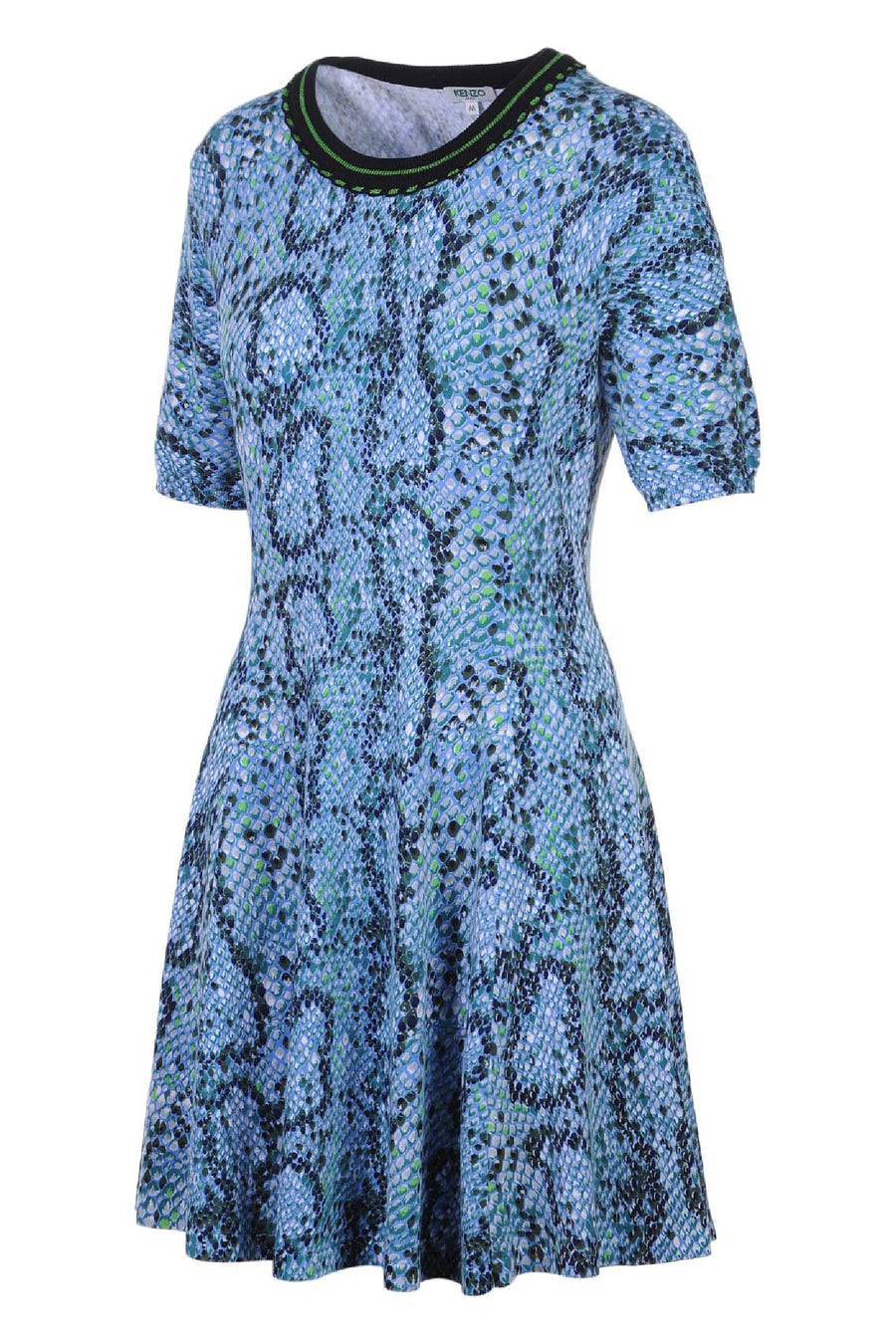 Snake Knitted Dress Women Fashion Kenzo Paris Cotton Blend Pattern Flared Short Sleeve