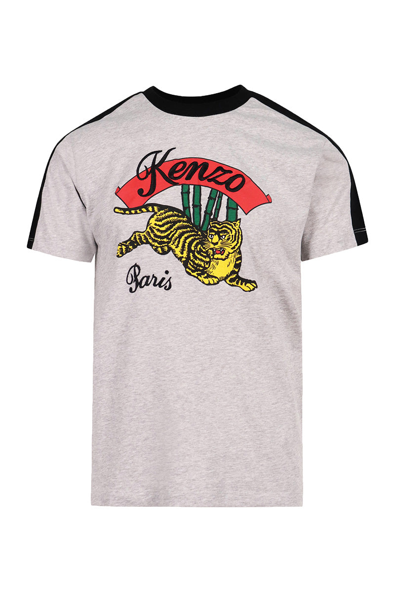 Bamboo Tiger T-Shirt Cotton Crew Neck Kenzo Paris Embroidery Logo Basic Casual