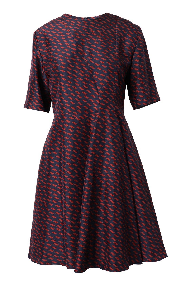 Kenzo Tiger Bird Dress Women Fashion Short-Sleeve Silk Classic Mature Casual
