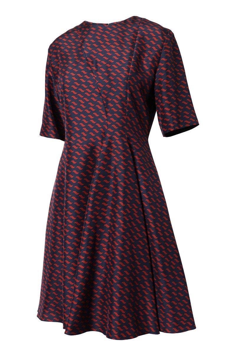 Kenzo Tiger Bird Dress Women Fashion Short-Sleeve Silk Classic Mature Casual