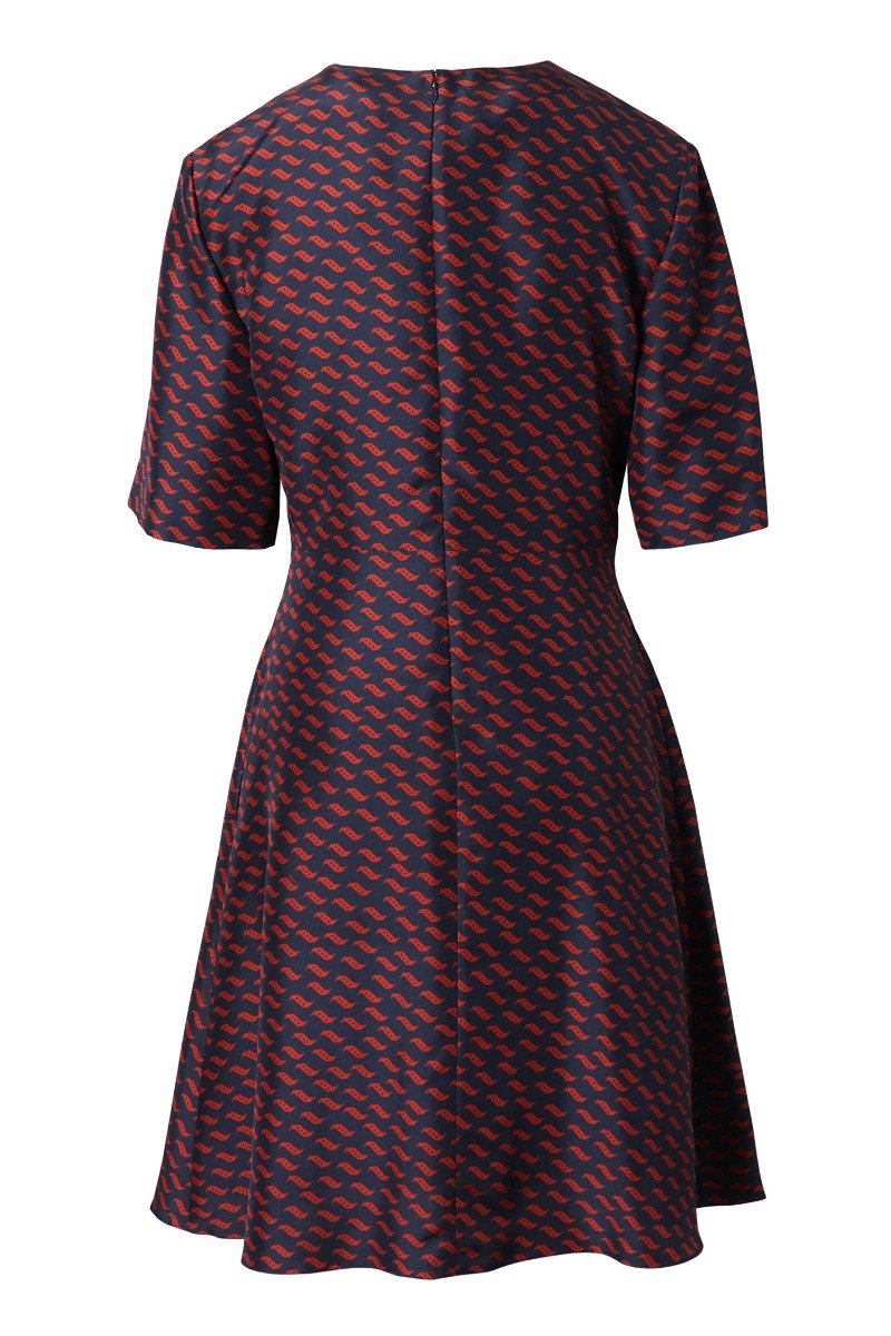 Kenzo Tiger Bird Dress Women Fashion Short-Sleeve Silk Classic Mature Casual