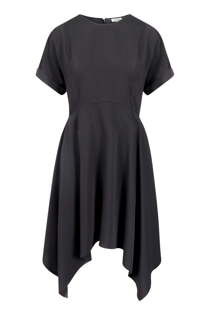 Kenzo Mid-Length Dress Women Fashion Flared Crepe Loose Polyester Elegant Stylish