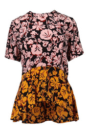 Kenzo Floral Leaf Peplum Top Short sleeves and round collar