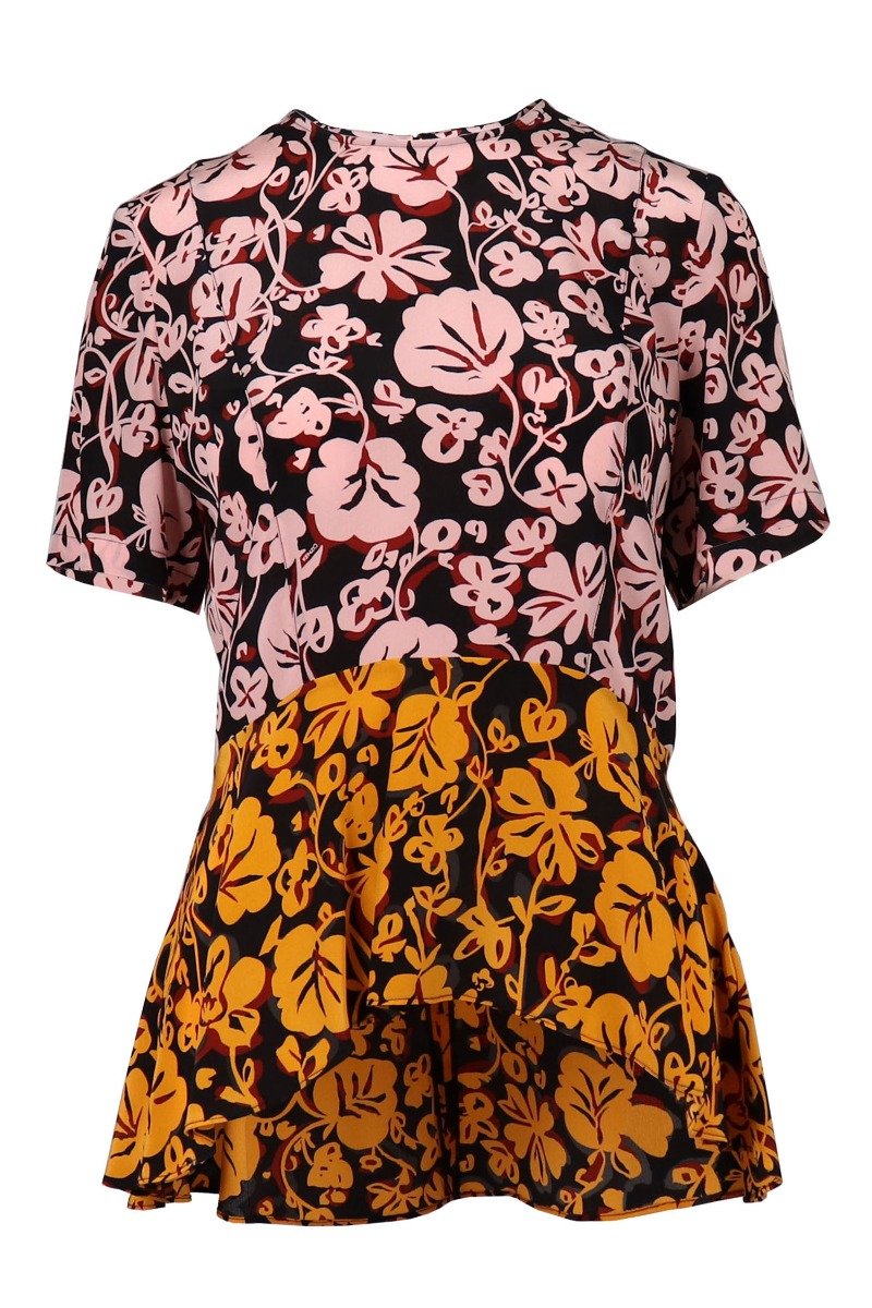 Kenzo Floral Leaf Peplum Top Short sleeves and round collar