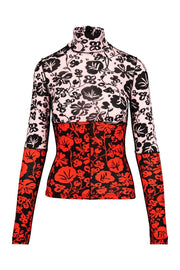 Floral Leaf Top Kenzo Paris Turtle Neck Long Sleeves Floral Prints 