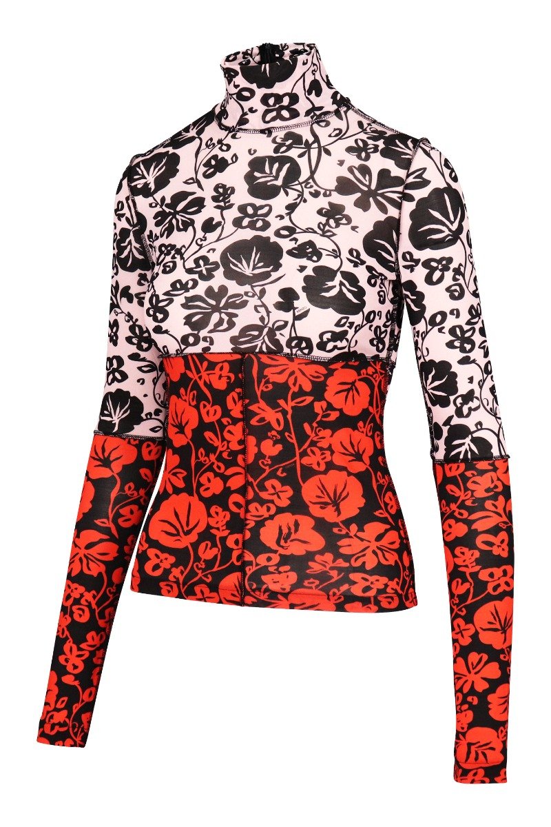 Floral Leaf Top Kenzo Paris Turtle Neck Long Sleeves Floral Prints 