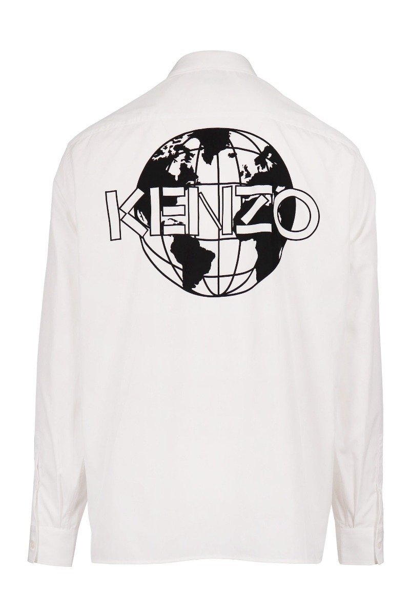 Kenzo World Shirt Men Fashion Kenzo Paris Cotton Long-Sleeve Casual Straight-Hem