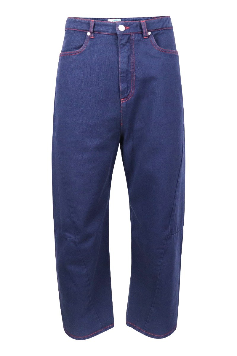 Wide Leg Cropped Pants High Waist Contrast Piping Design Wide Trendy Cotton