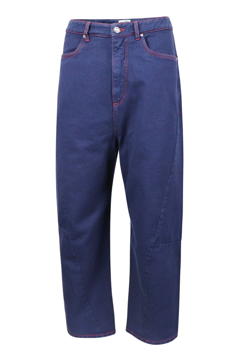 Wide Leg Cropped Pants High Waist Contrast Piping Design Wide Trendy Cotton