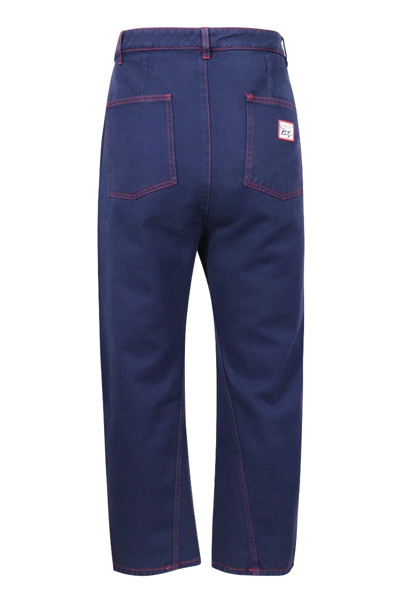 Wide Leg Cropped Pants High Waist Contrast Piping Design Wide Trendy Cotton
