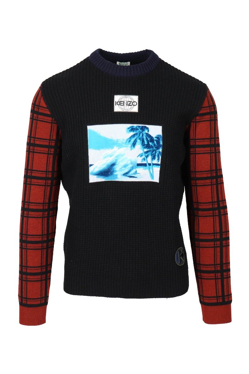 Tropical Ice Sweater Kenzo Men Virgin Wool Casual Fashion Long Sleeve
