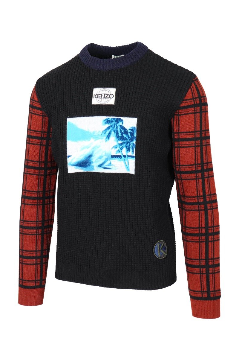 Tropical Ice Sweater Kenzo Men Virgin Wool Casual Fashion Long Sleeve