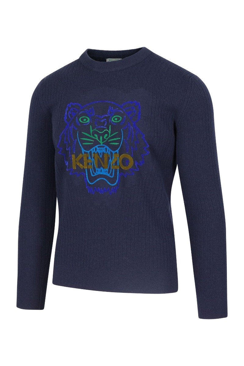 Kenzo Velvet Tiger Sweater Men Fashion Kenzo Paris Wool Long-Sleeve Slim Casual