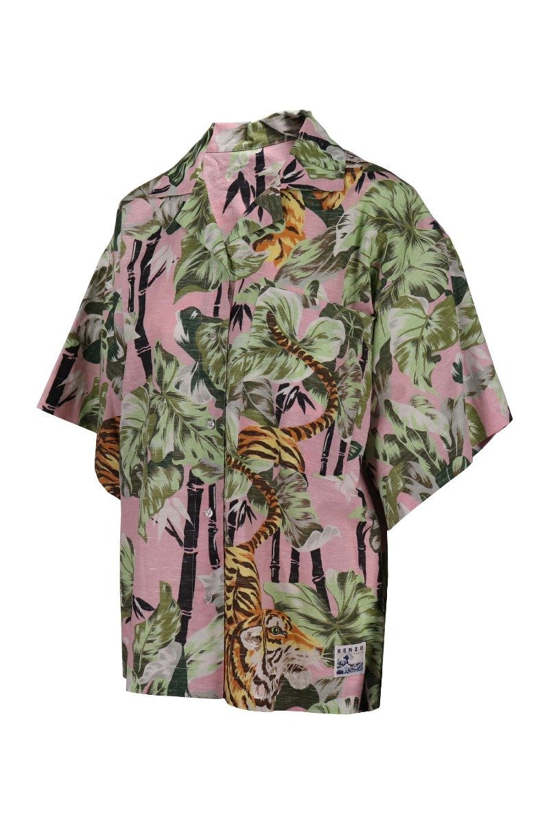 Bamboo Tiger Shirt Cotton Shirt Floral Pink Prints Pattern Unisex Men Women