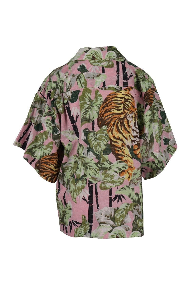 Bamboo Tiger Shirt Cotton Shirt Floral Pink Prints Pattern Unisex Men Women