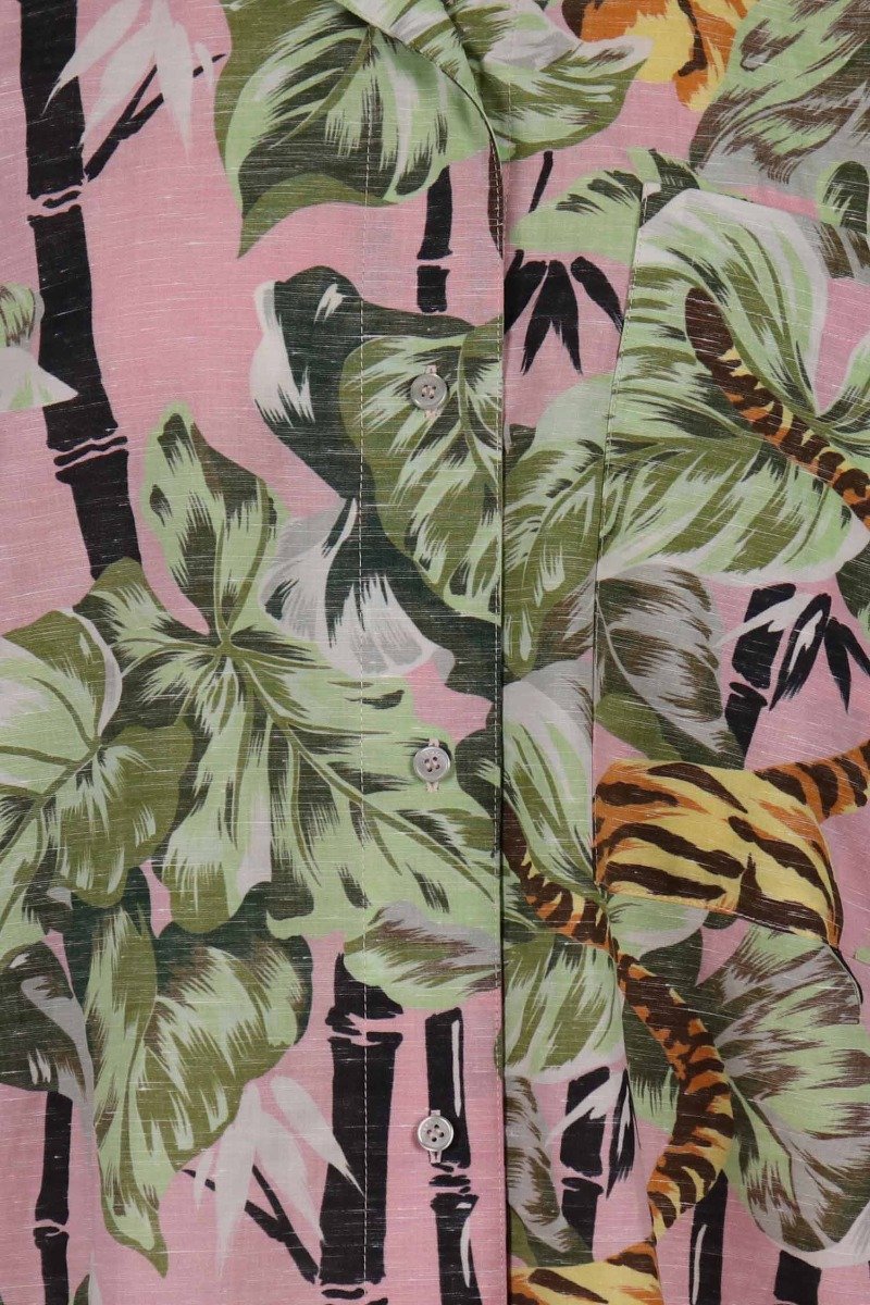 Bamboo Tiger Shirt Cotton Shirt Floral Pink Prints Pattern Unisex Men Women
