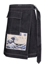Kanagawa Wave Denim Skirt Kenzo Cotton Skirt Belt on waist casual fashion