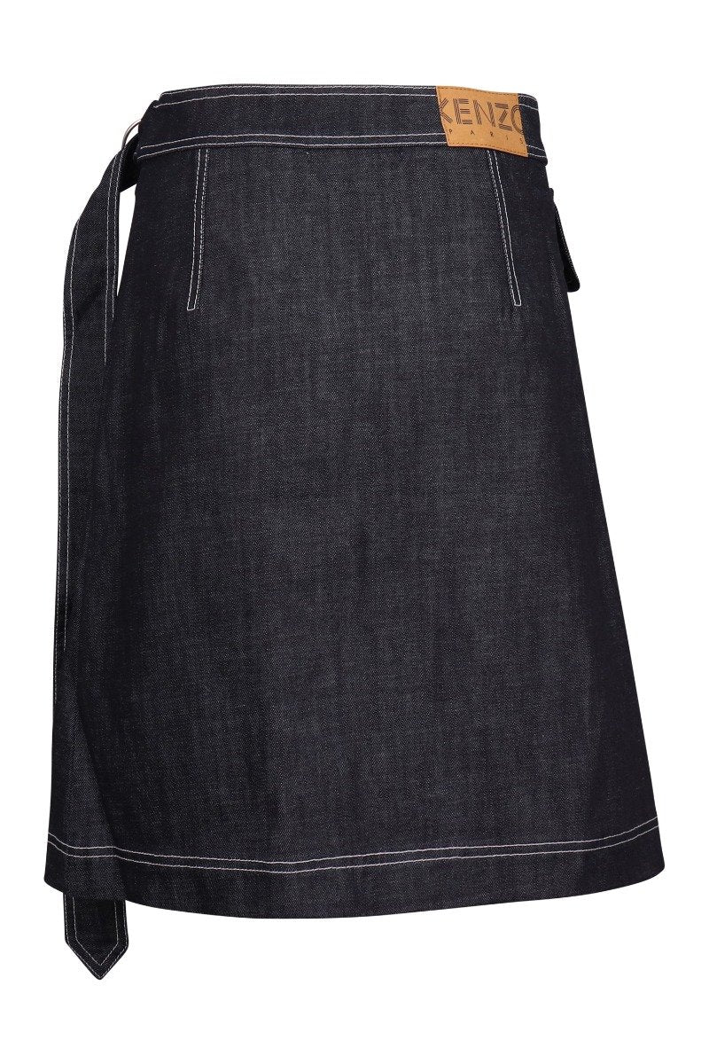 Kanagawa Wave Denim Skirt Kenzo Cotton Skirt Belt on waist casual fashion