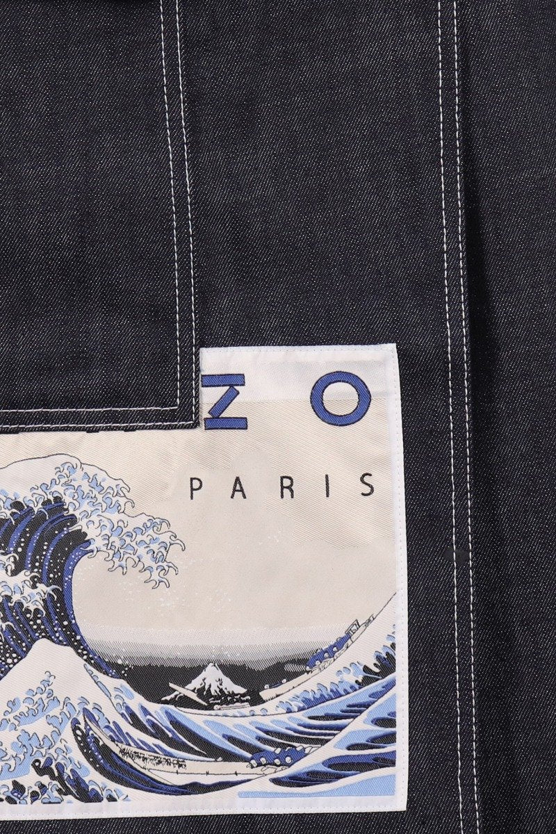 Kanagawa Wave Denim Skirt Kenzo Cotton Skirt Belt on waist casual fashion