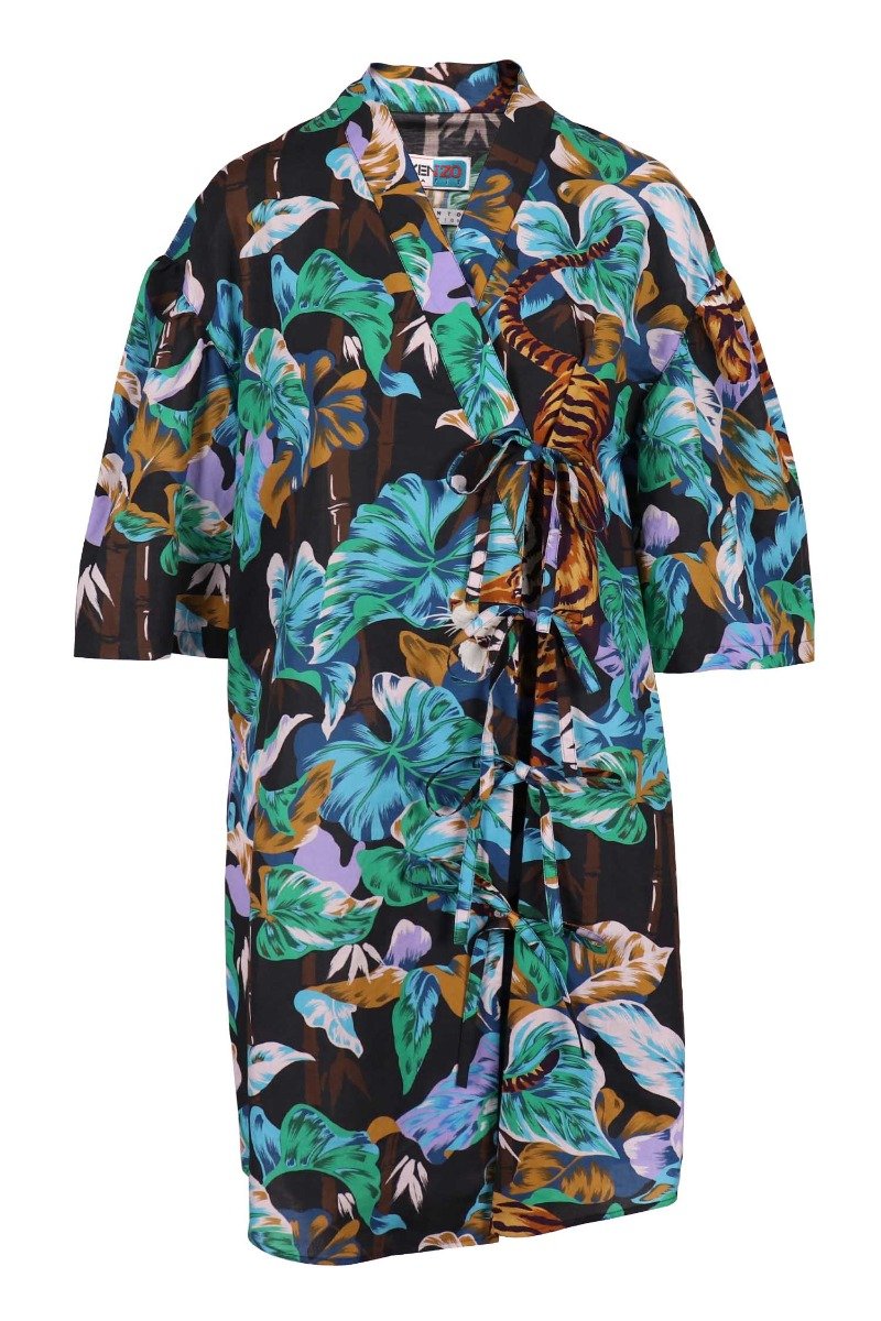 Bamboo Tiger Kimono Dress Woman Fashion Midi Designer Dinner Party Floral Prints