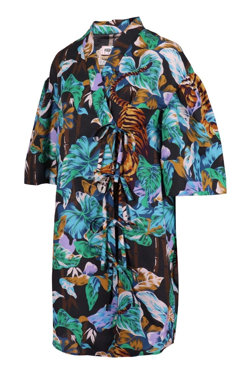 Bamboo Tiger Kimono Dress Woman Fashion Midi Designer Dinner Party Floral Prints
