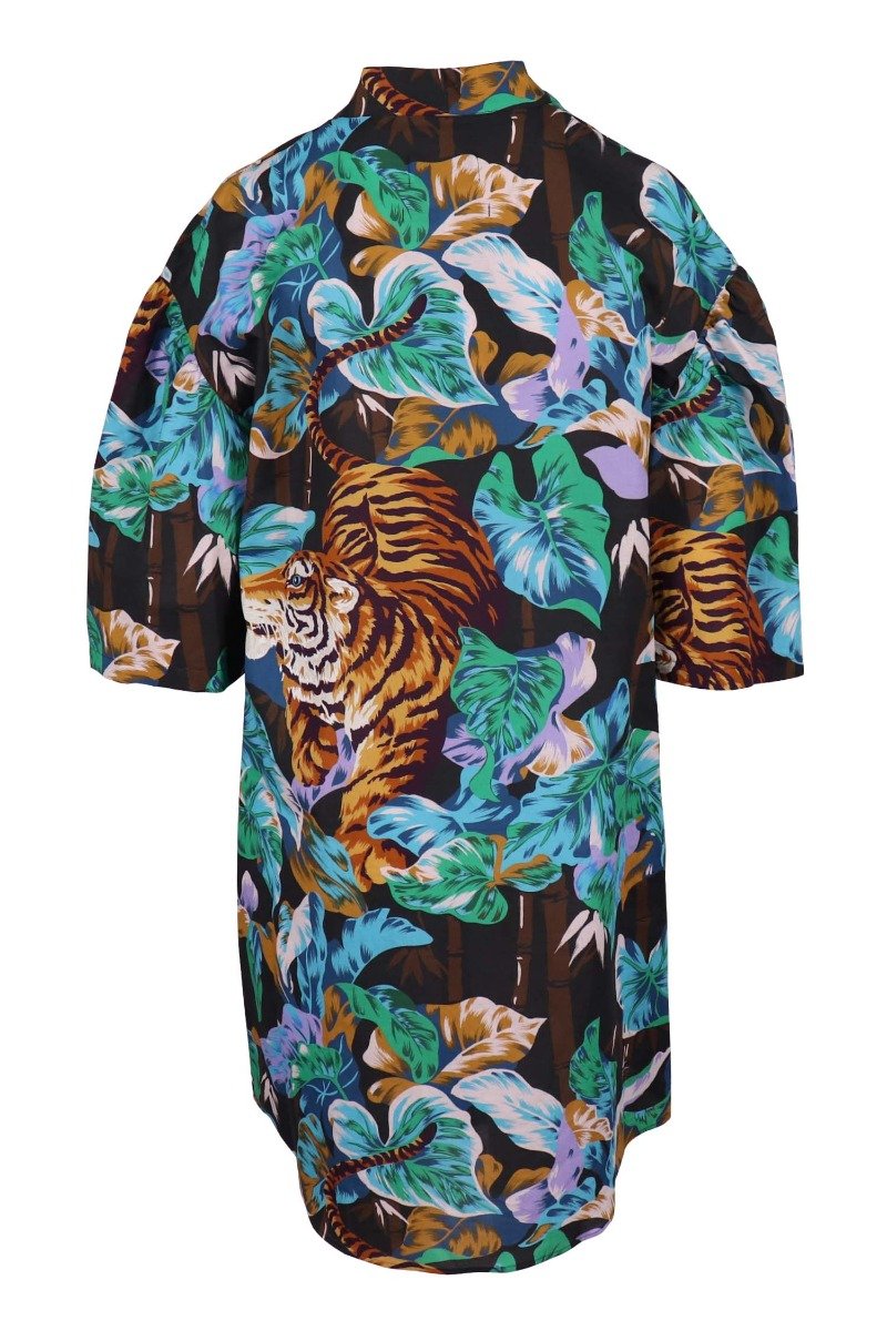 Bamboo Tiger Kimono Dress Woman Fashion Midi Designer Dinner Party Floral Prints