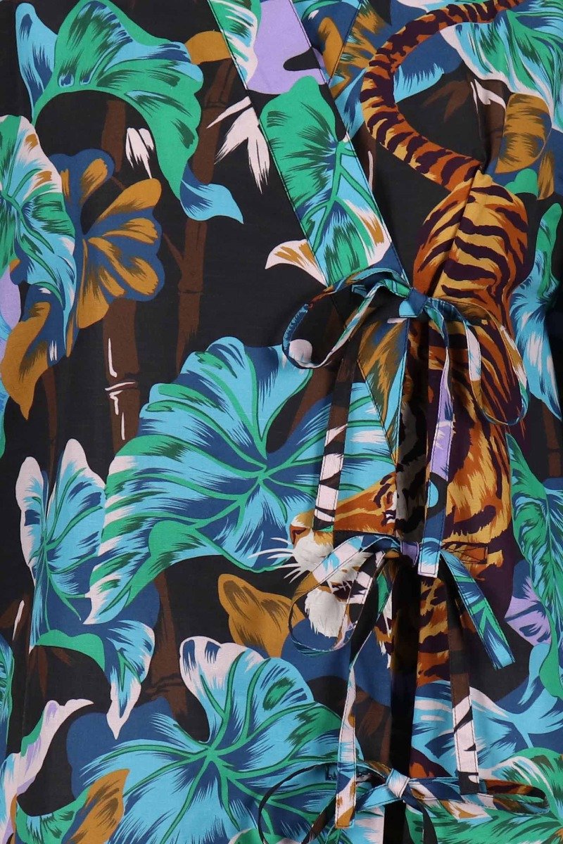 Bamboo Tiger Kimono Dress Woman Fashion Midi Designer Dinner Party Floral Prints