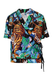 Bamboo Tiger Kimono Top Tiger Prints Pattern Designer Shirts Unisex Men Women