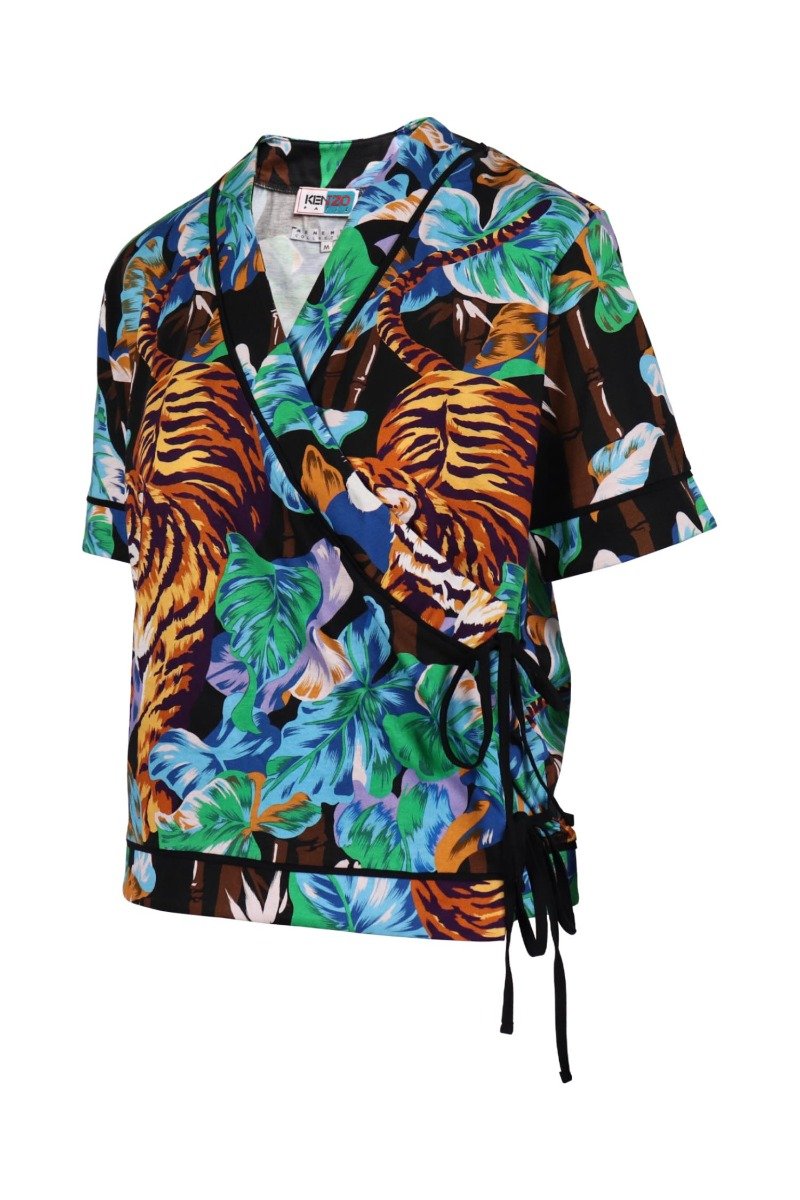 Bamboo Tiger Kimono Top Tiger Prints Pattern Designer Shirts Unisex Men Women