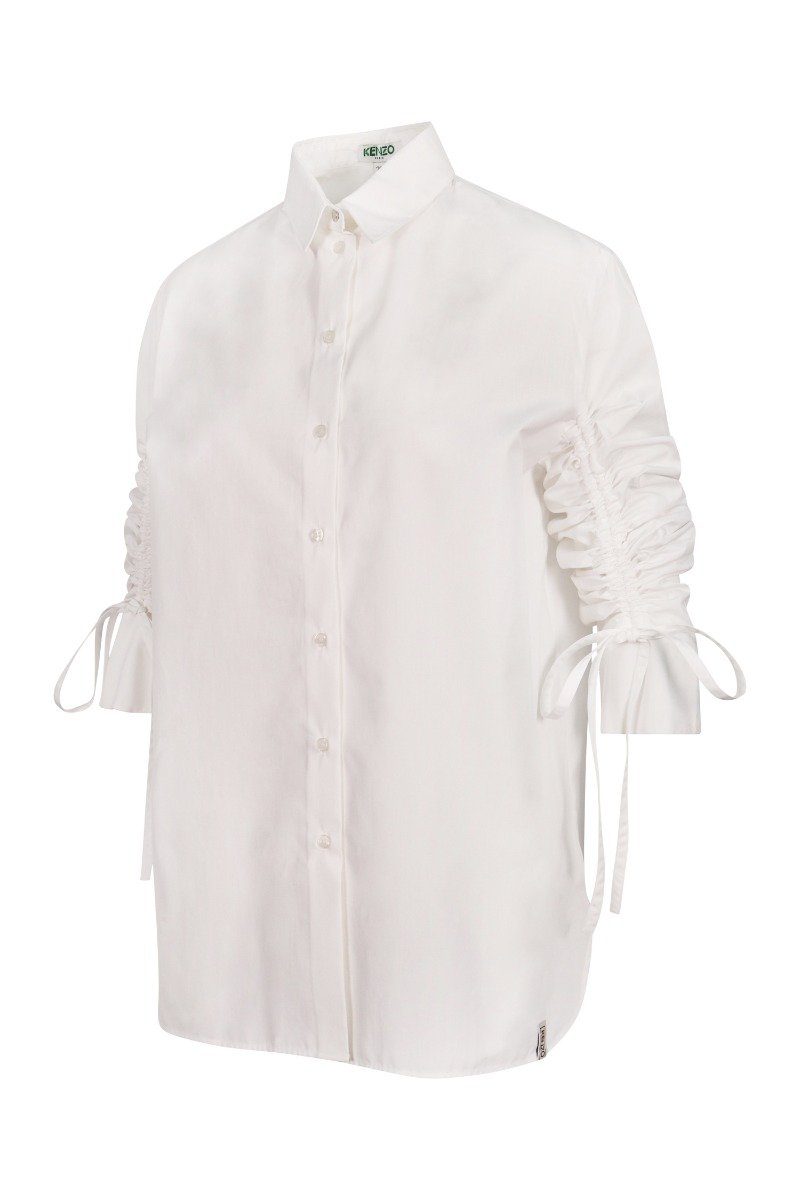 Poplin Ruffled Shirt Women Fashion Kenzo Paris Cotton Straight-Cut Long Sleeve Stylish