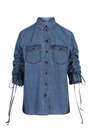 Light Washed Denim Shirt Women Fashion Kenzo Paris Cotton Stylish Trendy Chic