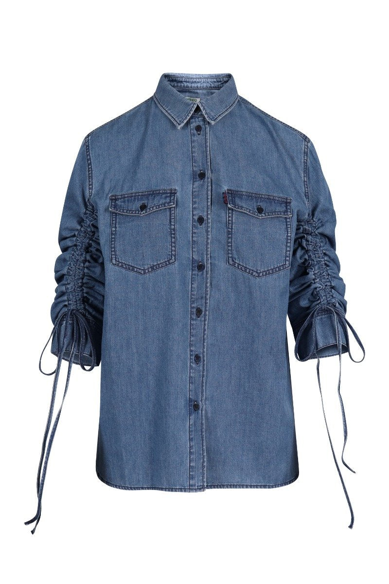 Light Washed Denim Shirt Women Fashion Kenzo Paris Cotton Stylish Trendy Chic
