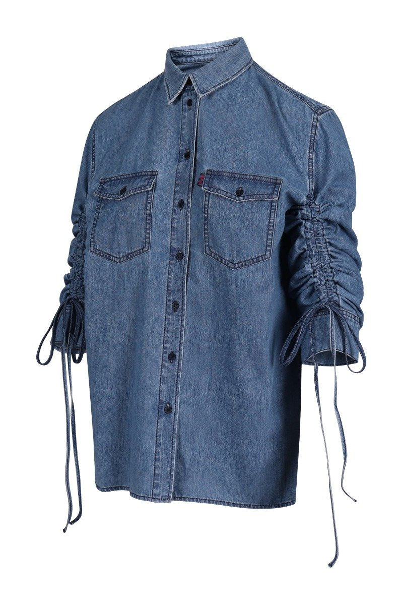 Light Washed Denim Shirt Women Fashion Kenzo Paris Cotton Stylish Trendy Chic