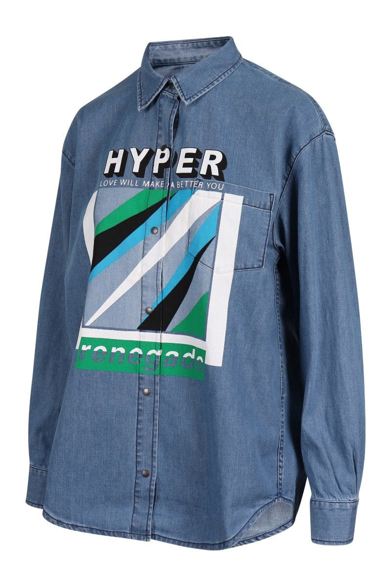 Hyper Kenzo Denim Shirt Kenzo Long Sleeve Casual Shirt