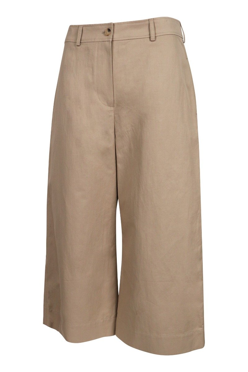 Wide Leg Trouser Cropped Flared Button-Fastening Cotton Blend Fashion Modern Kenzo Paris Camel