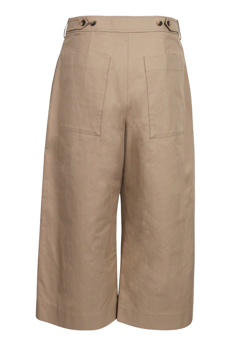 Wide Leg Trouser Cropped Flared Button-Fastening Cotton Blend Fashion Modern Kenzo Paris Camel