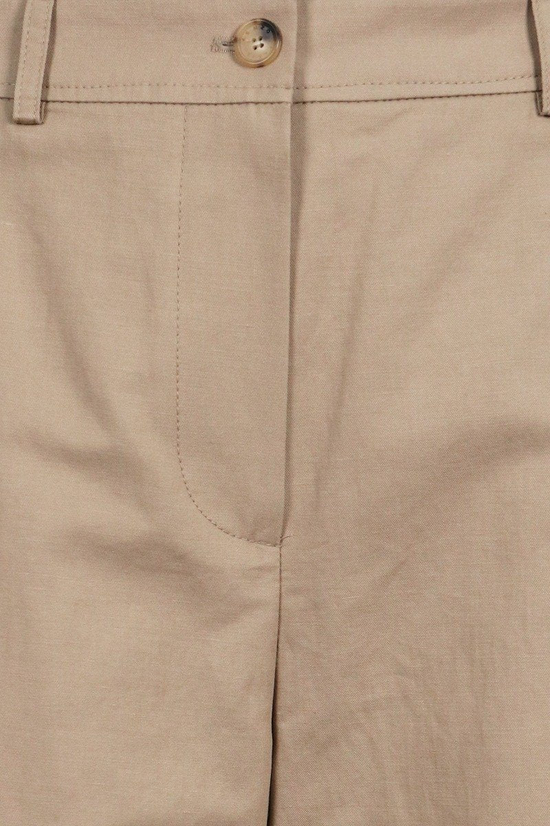 Wide Leg Trouser Cropped Flared Button-Fastening Cotton Blend Fashion Modern Kenzo Paris Camel