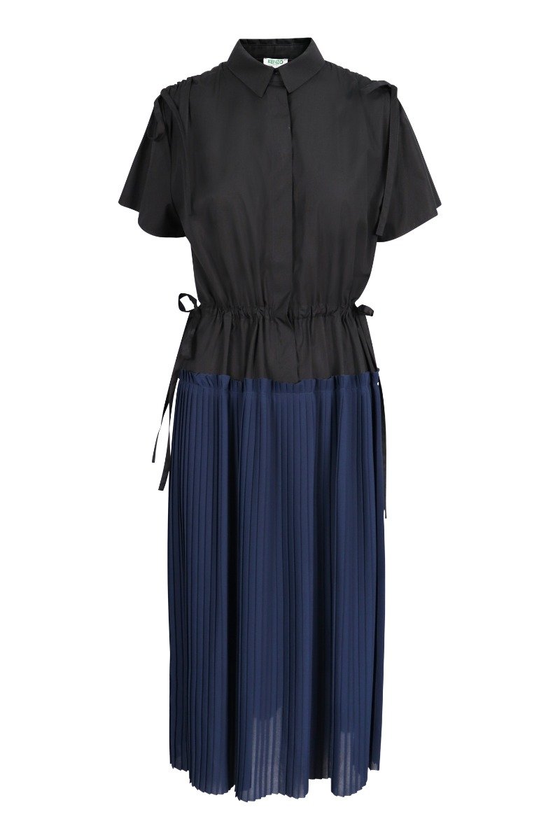 Pleated Shirt Dress Women Fashion Kenzo Paris Short Sleeve Cotton Onepiece Stylish