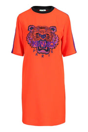 Tiger Crepe Dress Women Fashion Kenzo Paris Triacetate Blend Casual Onepiece Mid-Length Sleeves