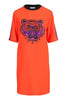 Tiger Crepe Dress Women Fashion Kenzo Paris Triacetate Blend Casual Onepiece Mid-Length Sleeves