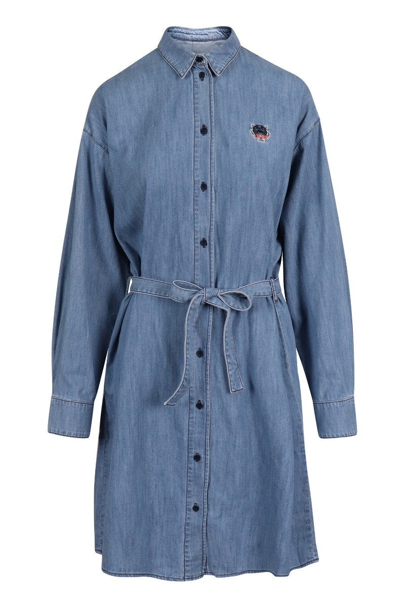 Tiger Denim Shirt Dress Women Fashion Kenzo Paris Cotton Onepiece Semi Casual 