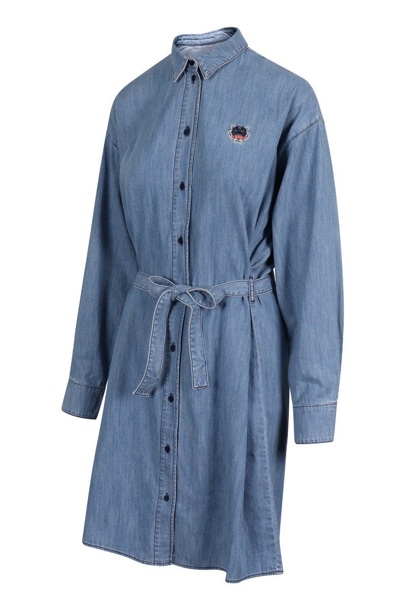 Tiger Denim Shirt Dress Women Fashion Kenzo Paris Cotton Onepiece Semi Casual 
