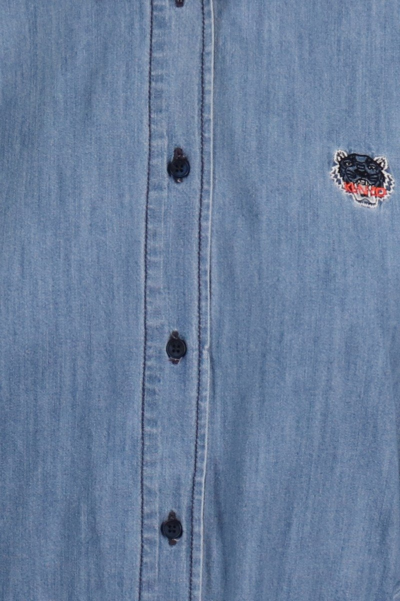 Tiger Denim Shirt Dress Women Fashion Kenzo Paris Cotton Onepiece Semi Casual 